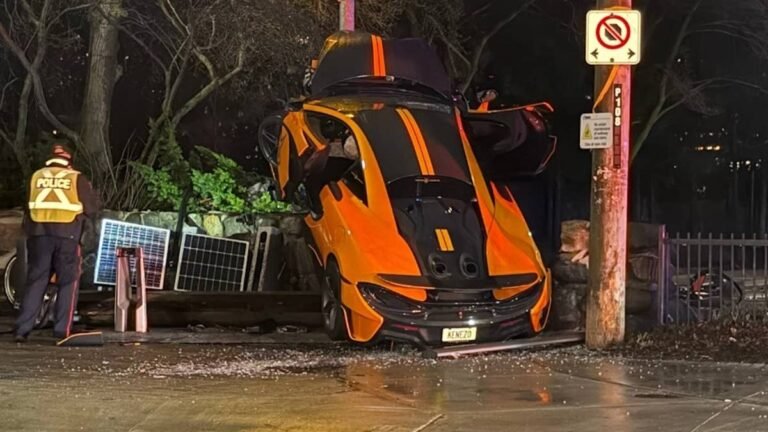 Rare McLaren 600LT Hits “Slow Down” Pole and Ends Up on a Wall