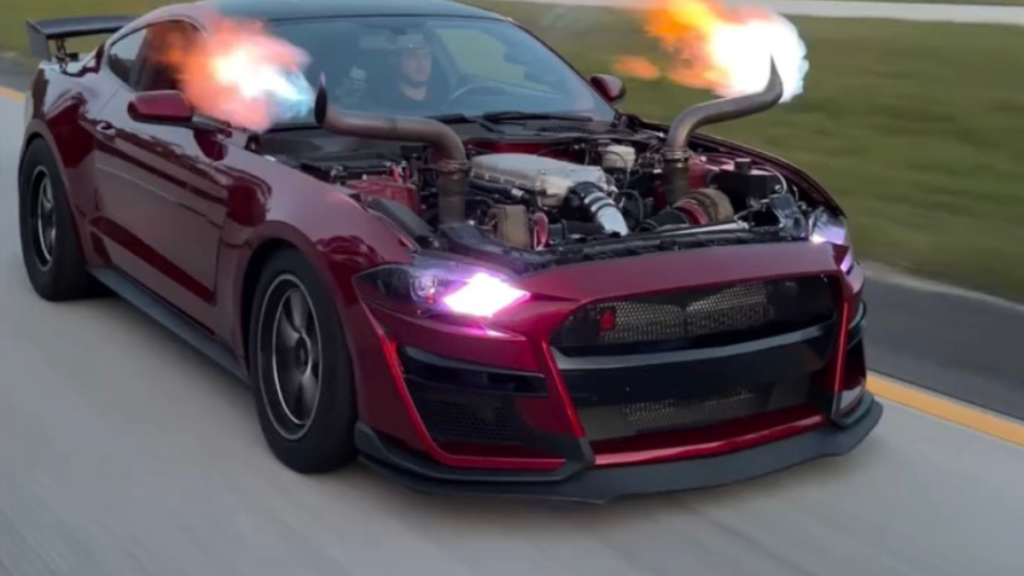 This 1,000-HP Twin-Turbo Ford Mustang Turns Its Engine Bay Into A Flamethrower