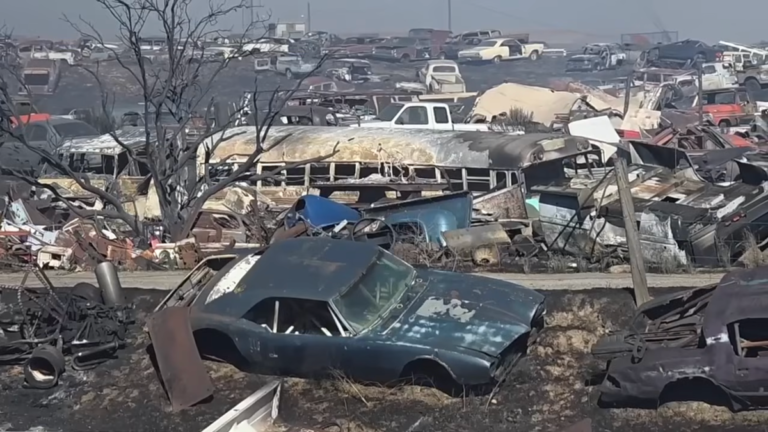 Human-Caused Wildfire Tears Through 8,000-Car Classic Salvage Yard