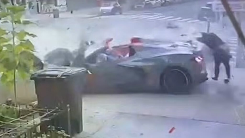 Pedestrian Cheats Death After Being Hit By Corvette That Crashed Into Mercedes SUV