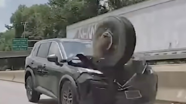 Tesla Camera Captures Runaway Tire Smashing Into Nissan Rogue