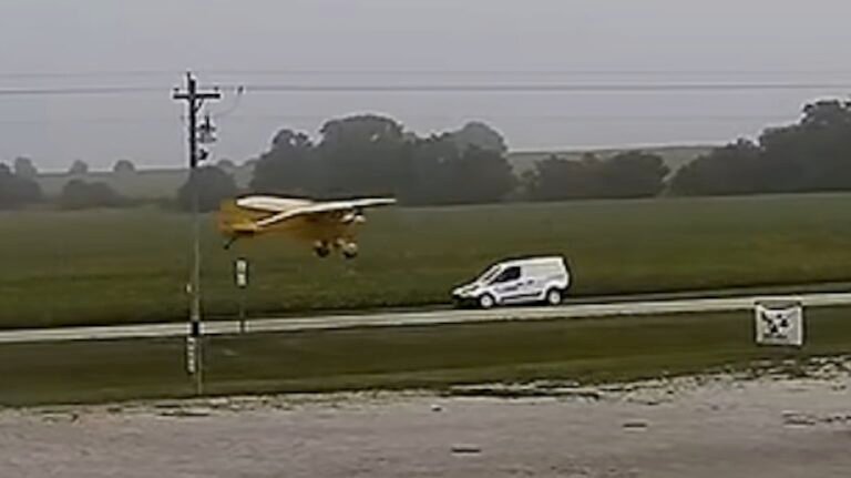 Plane Narrowly Avoids Hitting Postal Van During Emergency Landing
