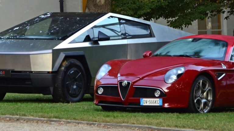The Beauty And The Stainless Beast: Alfa Romeo 8C Hangs Out With Tesla Cybertruck